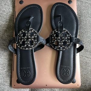 Tory Burch Black Embellished Miller Sandals